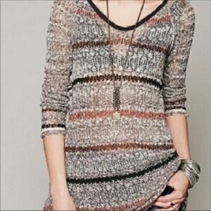 Free People Split Back Striped Tunic Frayed top